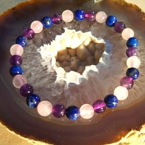 Handmade Rose Quartz, Amethyst, Sodalite Starchy Bracelet.